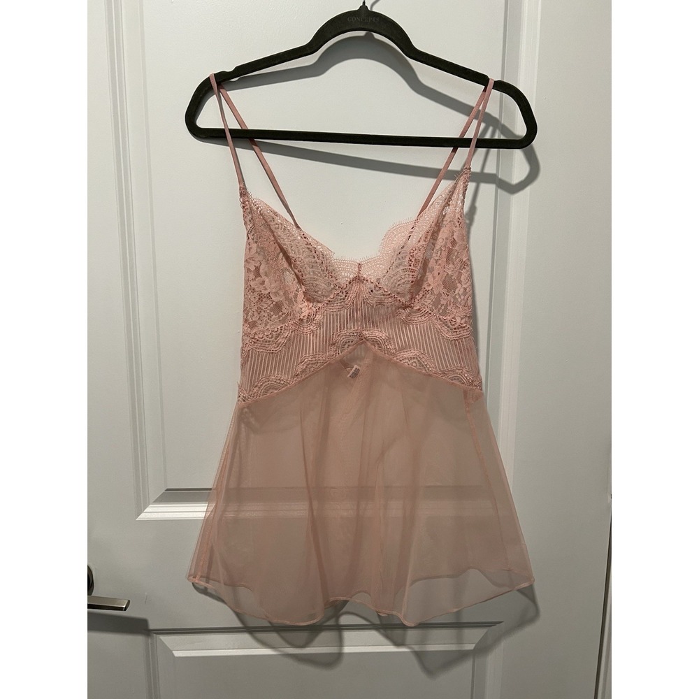 Victoria's Secret Lace Sheer Lingerie Tonight Light Pink Size Medium Babydoll